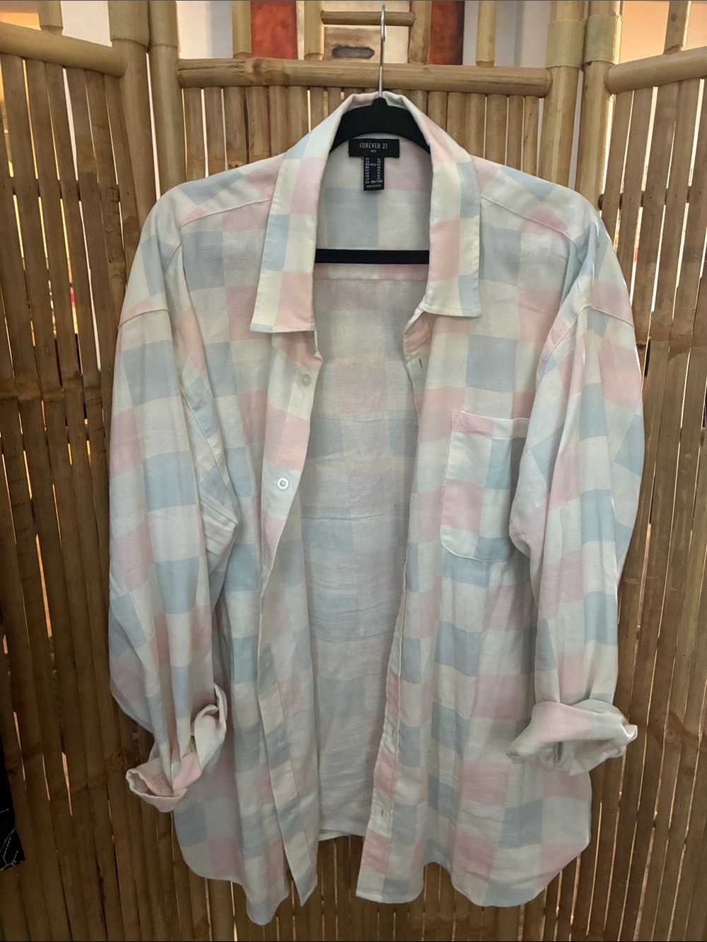 Forever 21 Pastel Pink & Light Blue Check Shirt Jacket